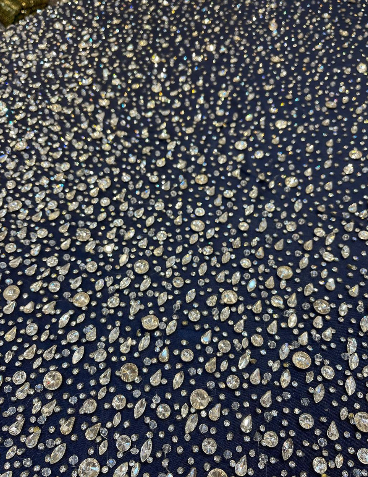 Luxury Handcrafted Crystal Bead Fabric in Black, Ivory, Yellow, and Blue β Ideal for Evening Gowns and Couture Creations