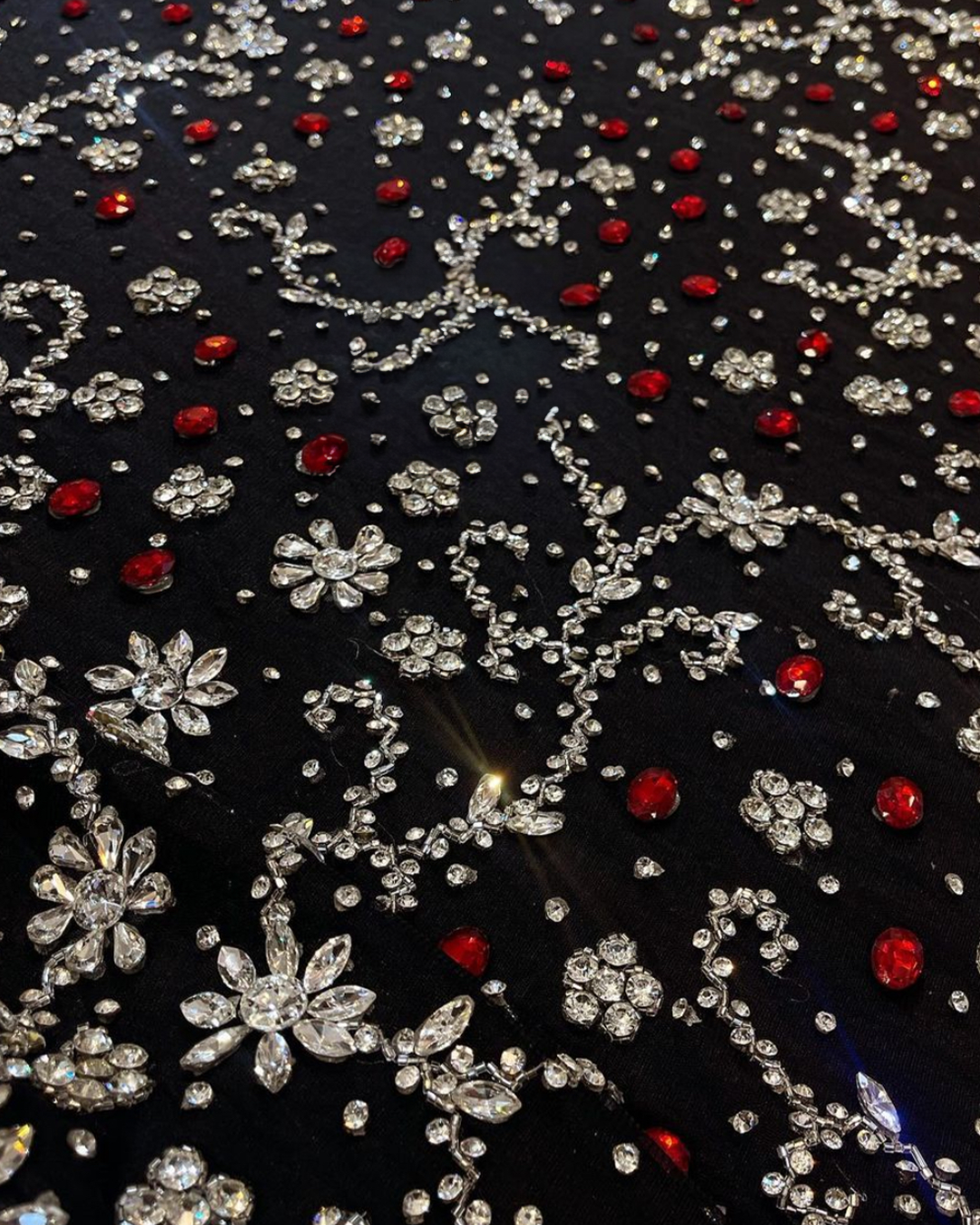 Handcrafted Luxurious Rhinestone and Bead Embroidery Fabric β Available in Black and White Variants