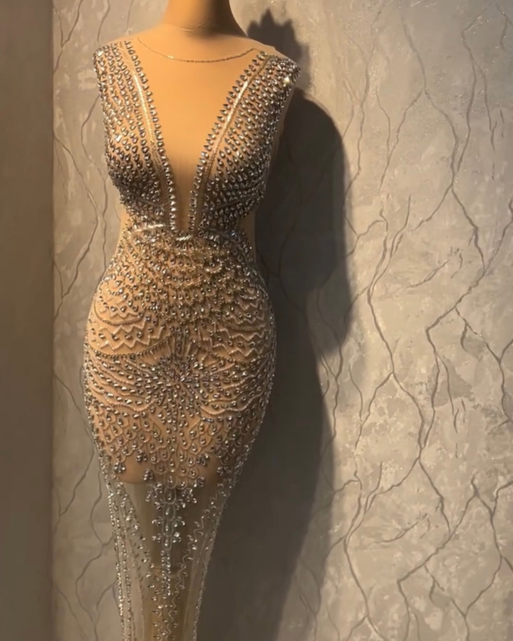 Crystal Elegance Sheer Gown β Dazzling Handcrafted Masterpiece