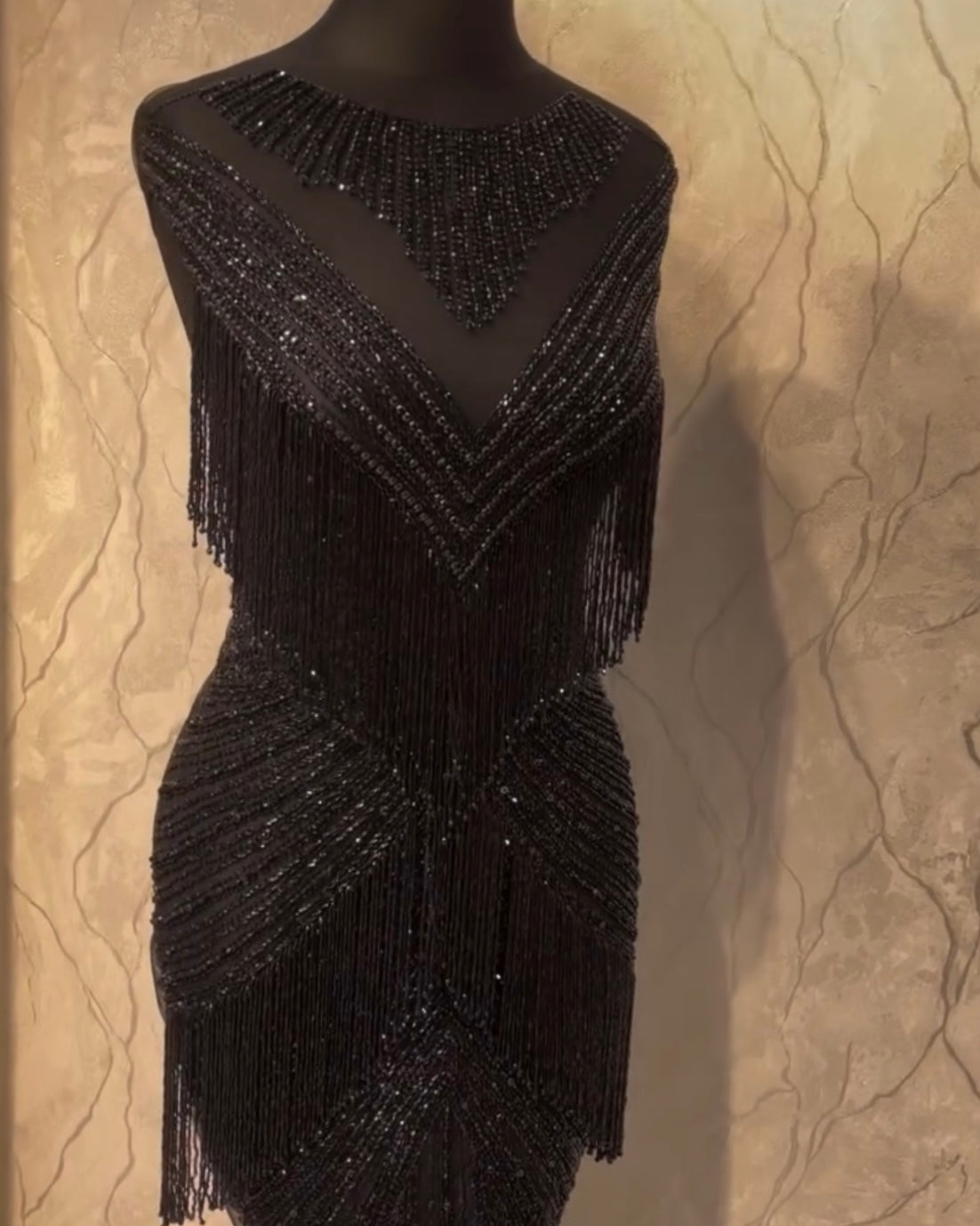 Celestial Elegance Beaded Fringe Gown β A Symphony of Sparkle and Style