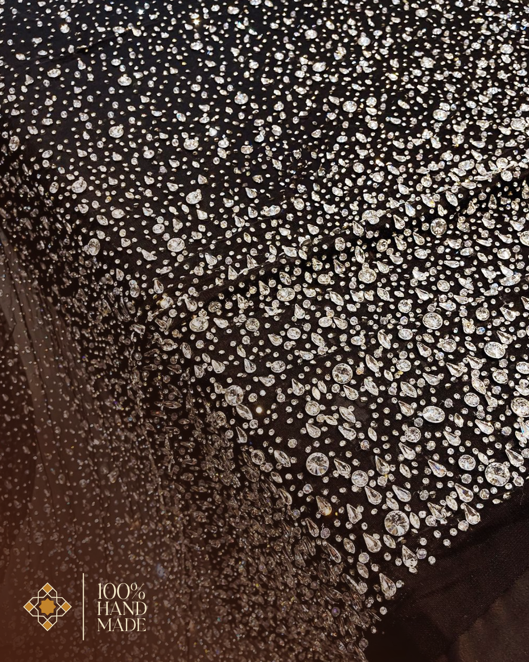 Luxury Handcrafted Crystal Bead Fabric in Black, Ivory, Yellow, and Blue β Ideal for Evening Gowns and Couture Creations