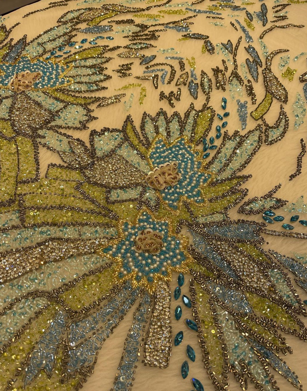 Luxurious Hand-Embroidered Floral Fabric – A Symphony of Elegance