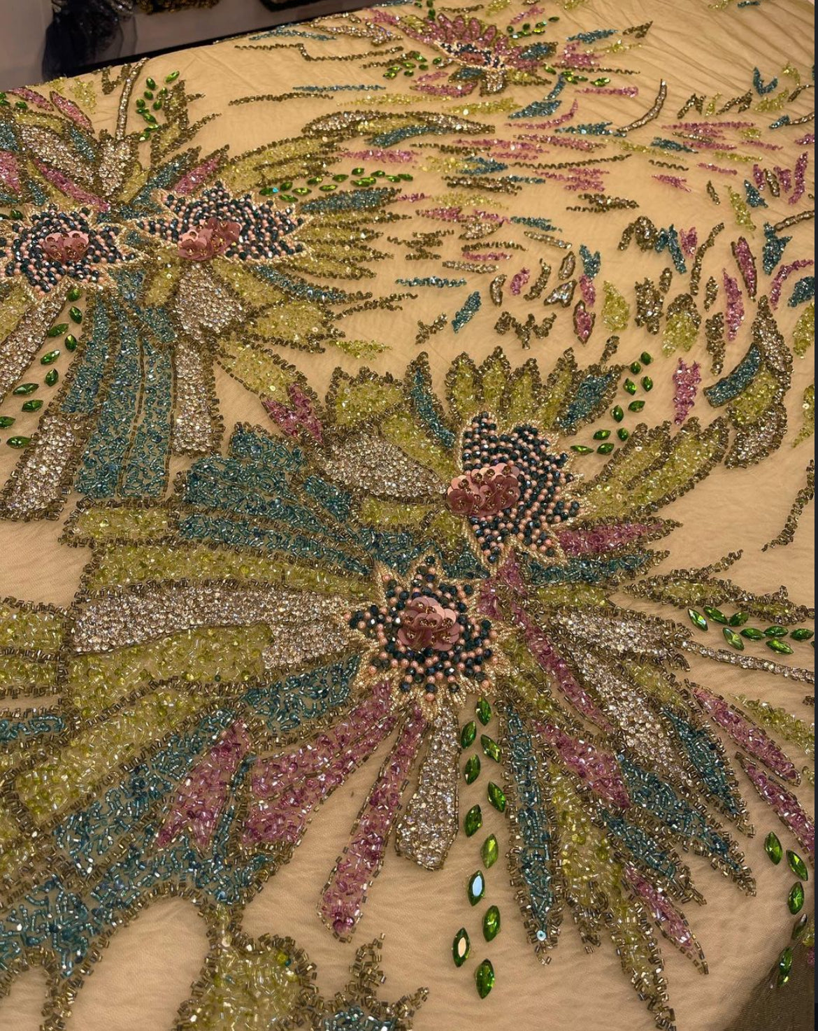 Luxurious Hand-Embroidered Floral Fabric – A Symphony of Elegance