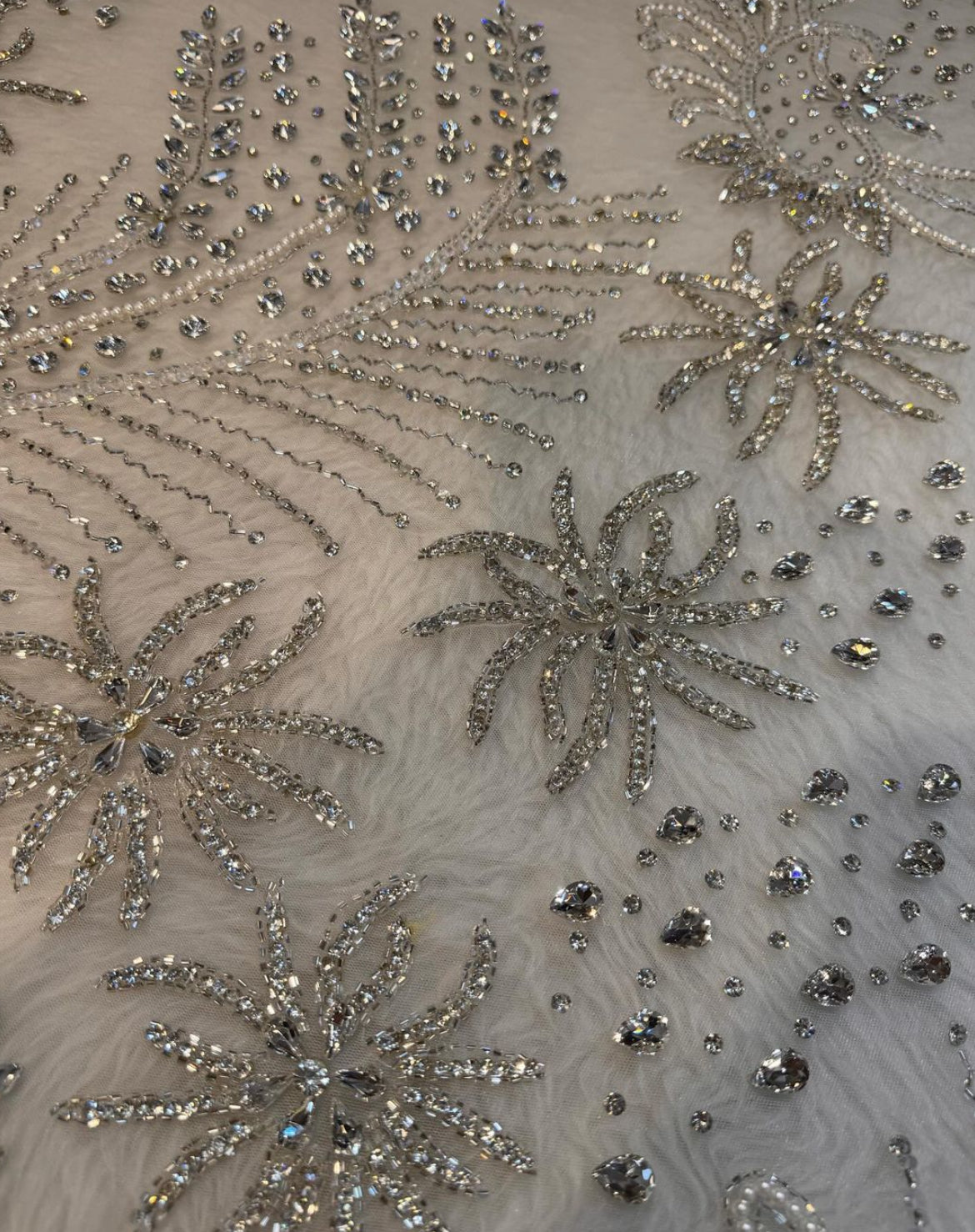Exquisite Hand-Embroidered Ivory Floral and Abstract Fabric: Unparalleled Elegance for Luxe Creations