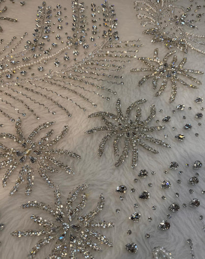 Exquisite Hand-Embroidered Ivory Floral and Abstract Fabric: Unparalleled Elegance for Luxe Creations