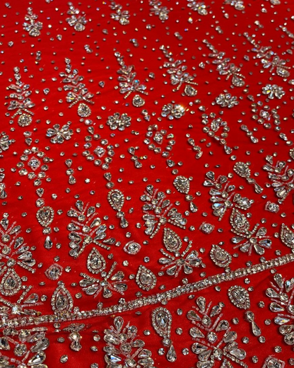 Bollywood Radiance: Handcrafted Silver Rhinestone Fabric with Multicolor Variants for Glamorous Couture