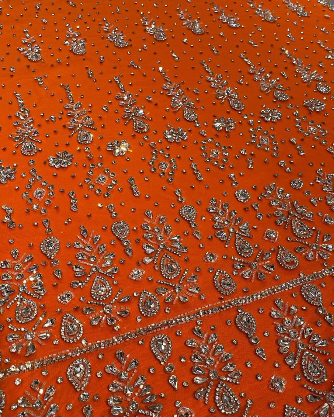 Bollywood Radiance: Handcrafted Silver Rhinestone Fabric with Multicolor Variants for Glamorous Couture