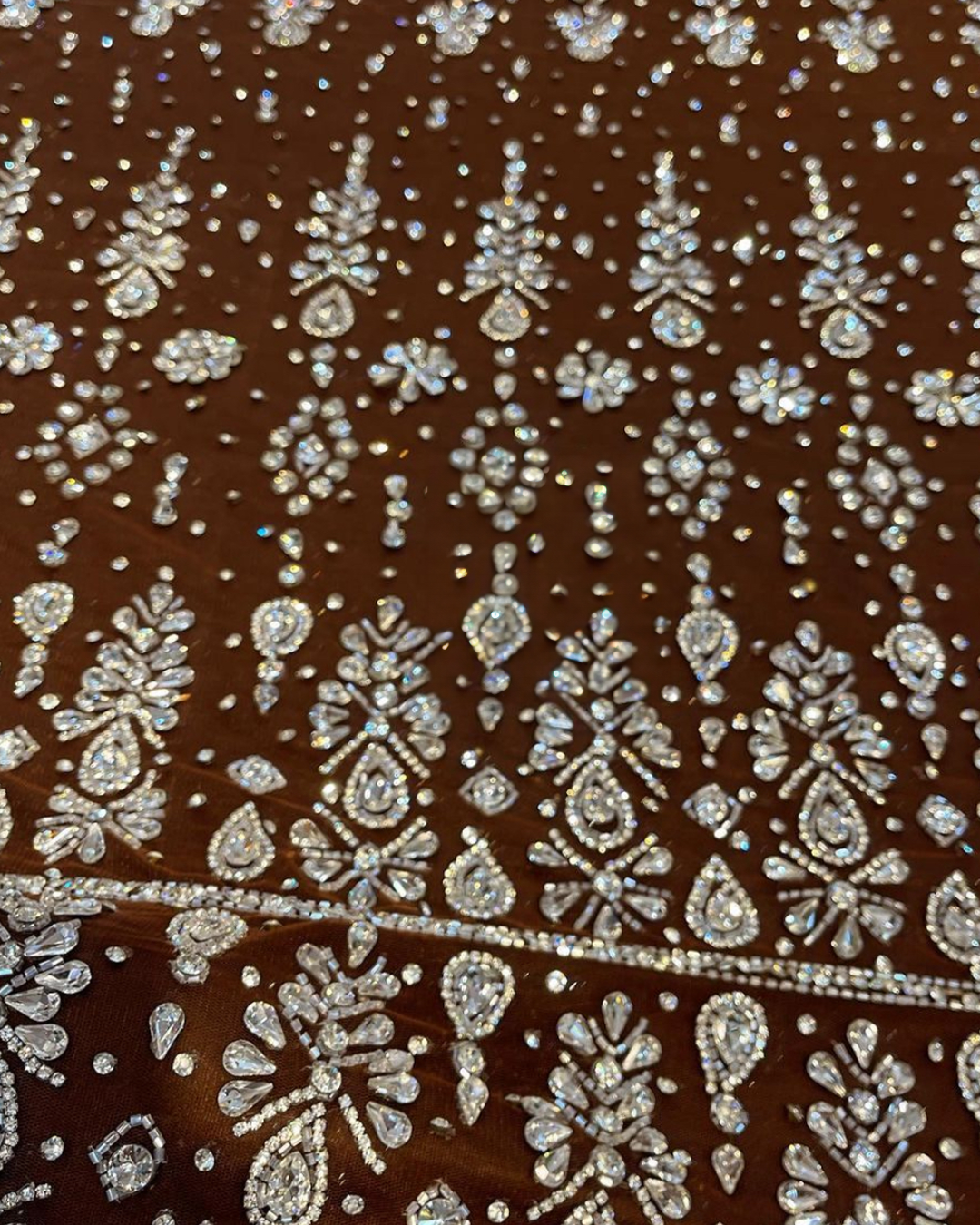 Bollywood Radiance: Handcrafted Silver Rhinestone Fabric with Multicolor Variants for Glamorous Couture