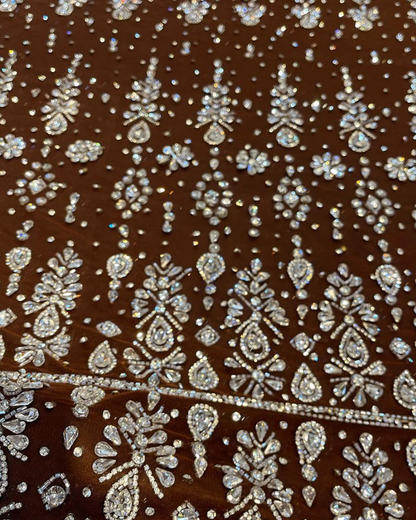 Bollywood Radiance: Handcrafted Silver Rhinestone Fabric with Multicolor Variants for Glamorous Couture