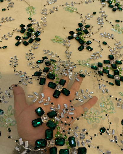 Luminous Elegance: Hand-Embroidered Floral Tulle Fabrics in Enchanting Shades