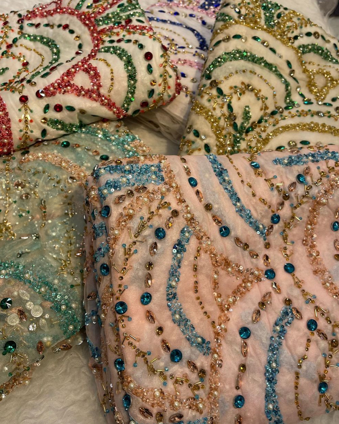 Embrace Sophistication with Exquisite Hand-Beaded Swirl Motif Fabric