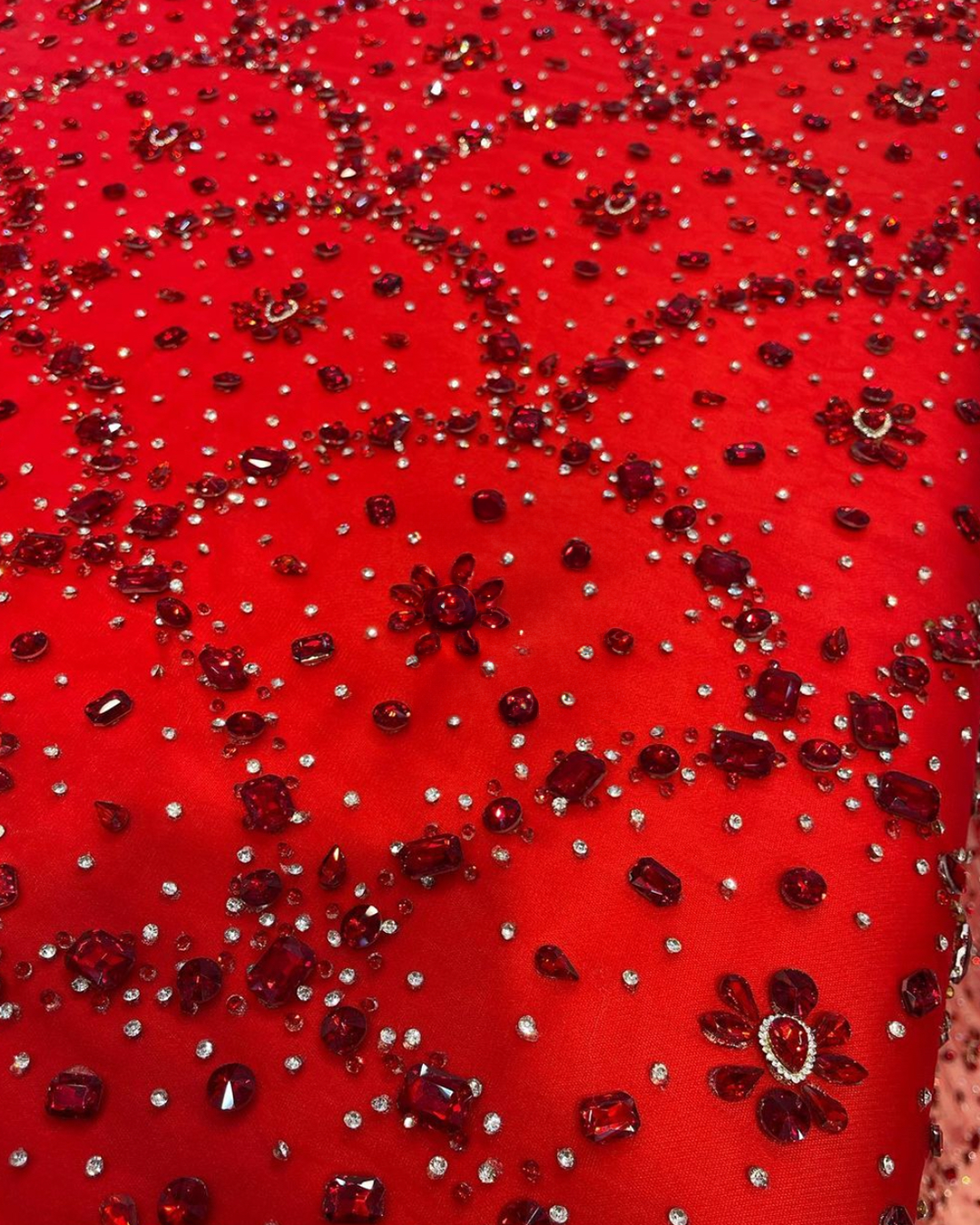 Radiance: Handcrafted Rhinestone and Bead Fabric for Couture Excellence