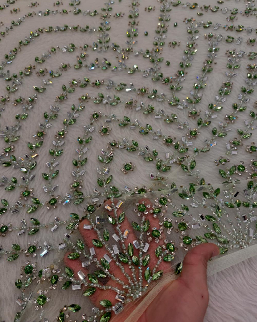 mint green rhinestone fabric