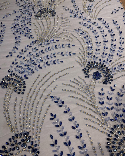 Sapphire Bloom Handcrafted Rhinestone Embroidery