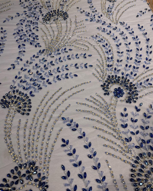 Sapphire Bloom Handcrafted Rhinestone Embroidery