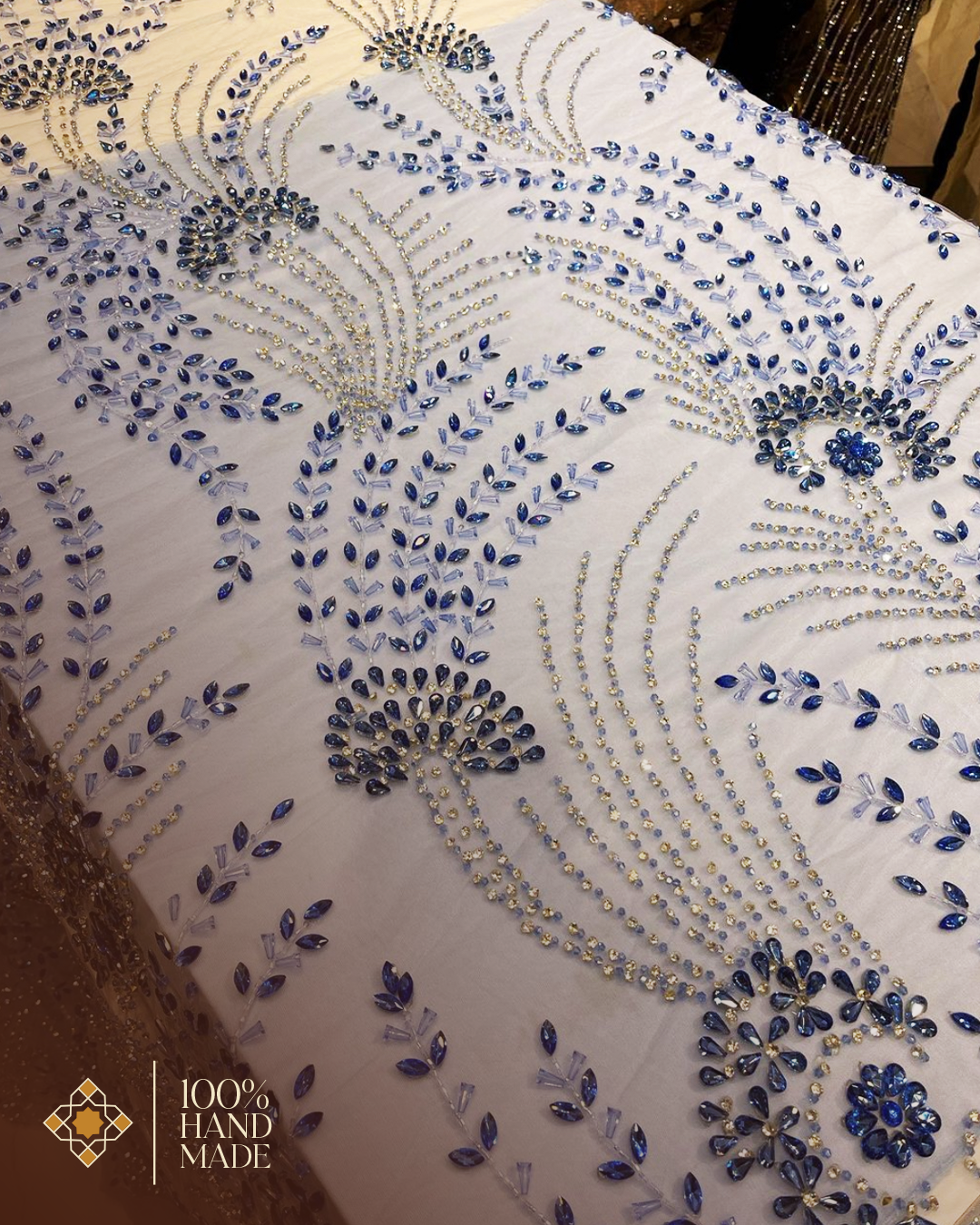 Sapphire Bloom Handcrafted Rhinestone Embroidery