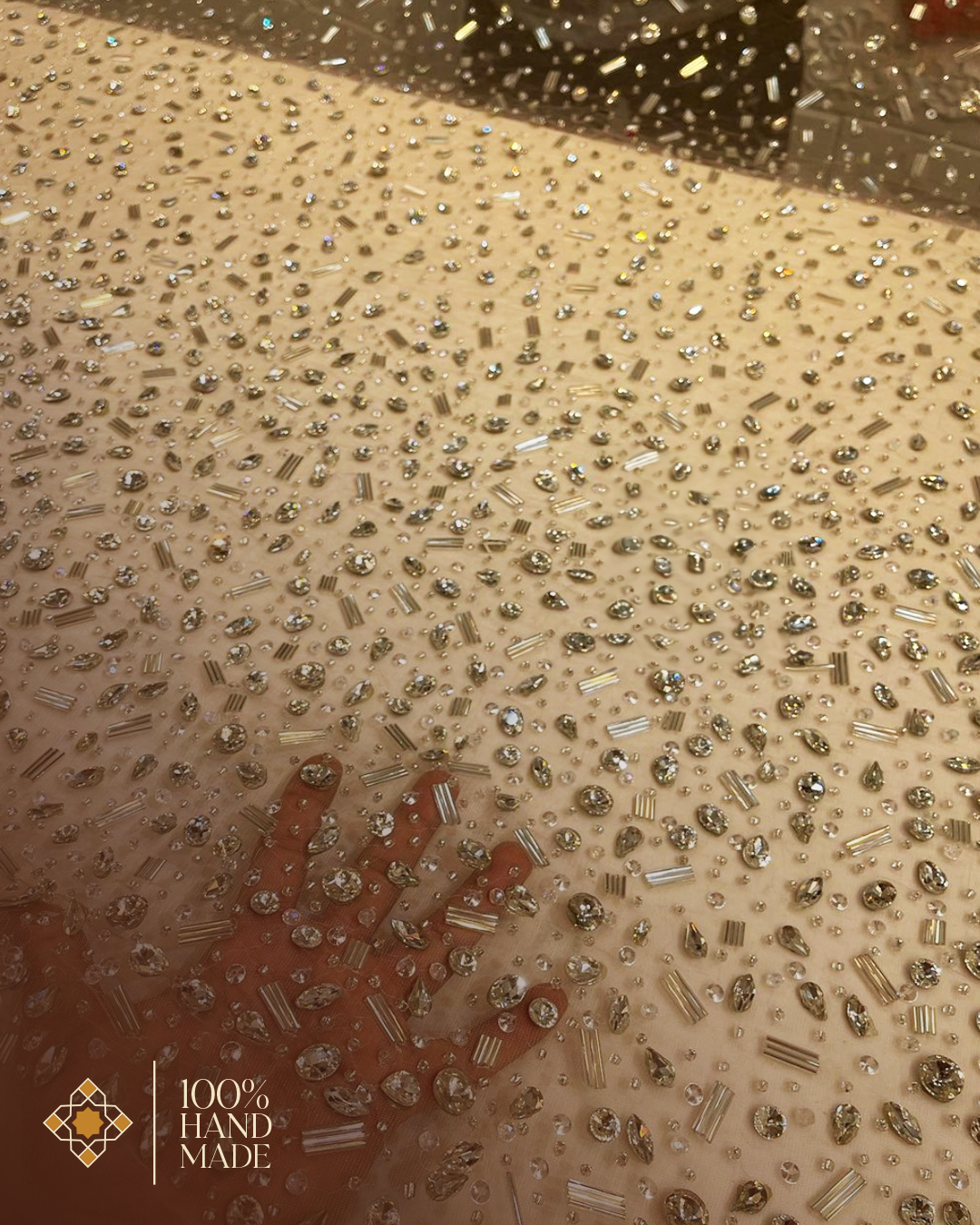 Luxurious Handcrafted Beaded Fabric – Available in Ivory, Beige, Red, Green, Black & Blue