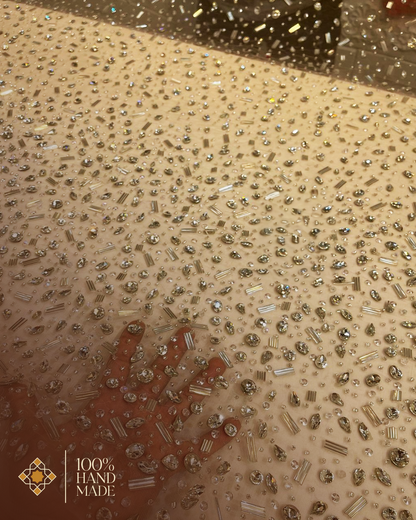 Luxurious Handcrafted Beaded Fabric – Available in Ivory, Beige, Red, Green, Black & Blue