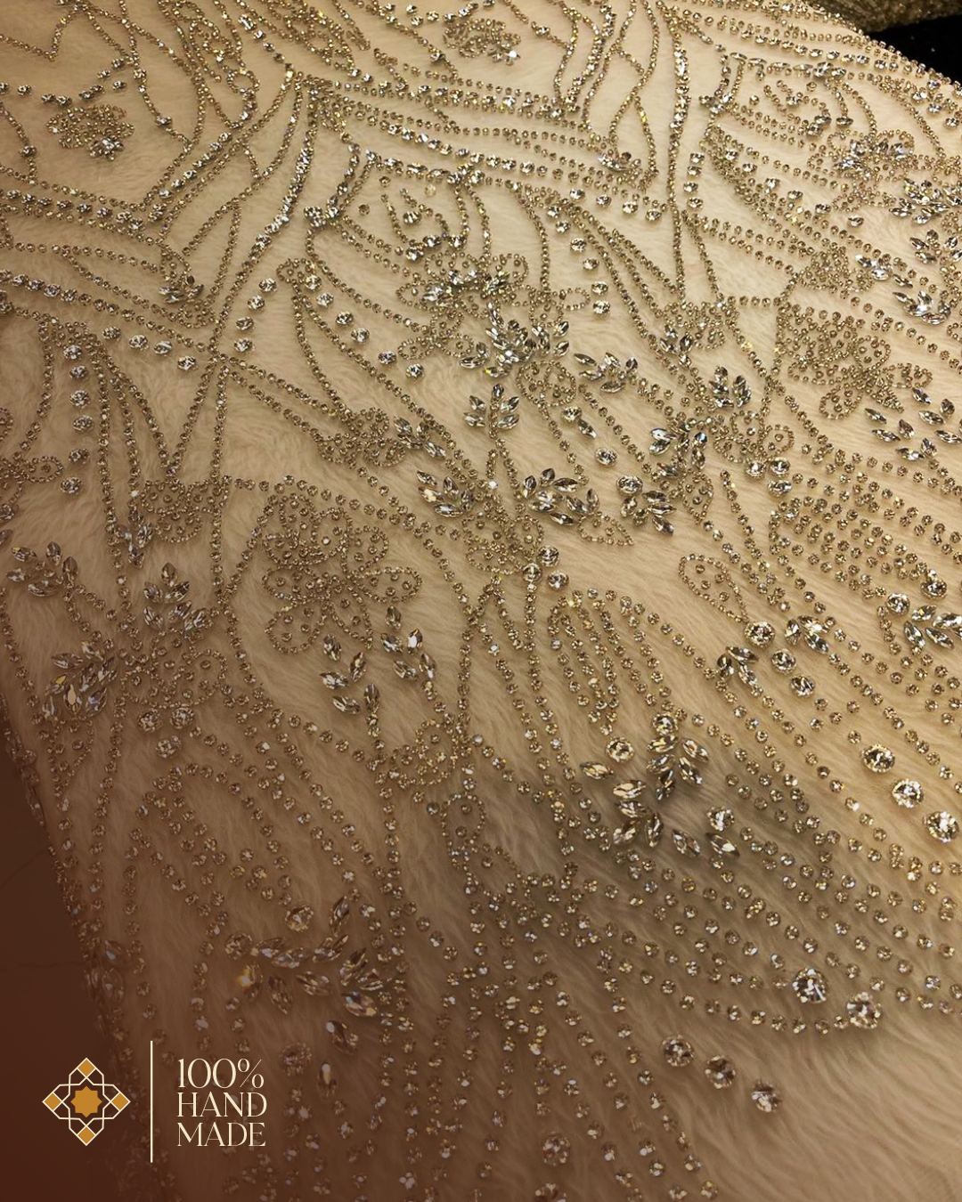 Glamorous Hand-Embroidered Mesh Fabric: A Symphony of Elegance and Radiance